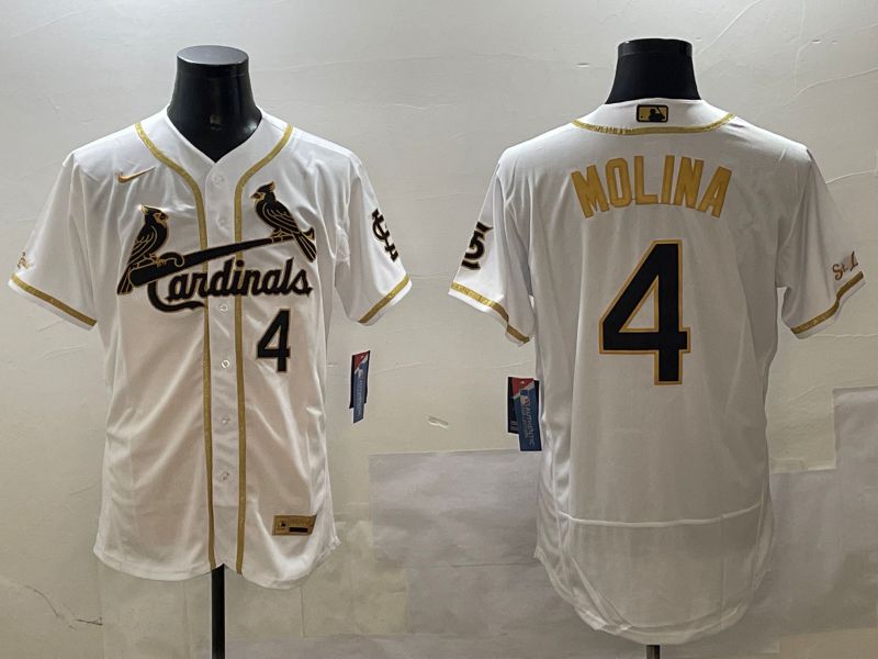 Men St.Louis Cardinals #4 Molina White Gold Elite 2025 Nike MLB Jersey style 1